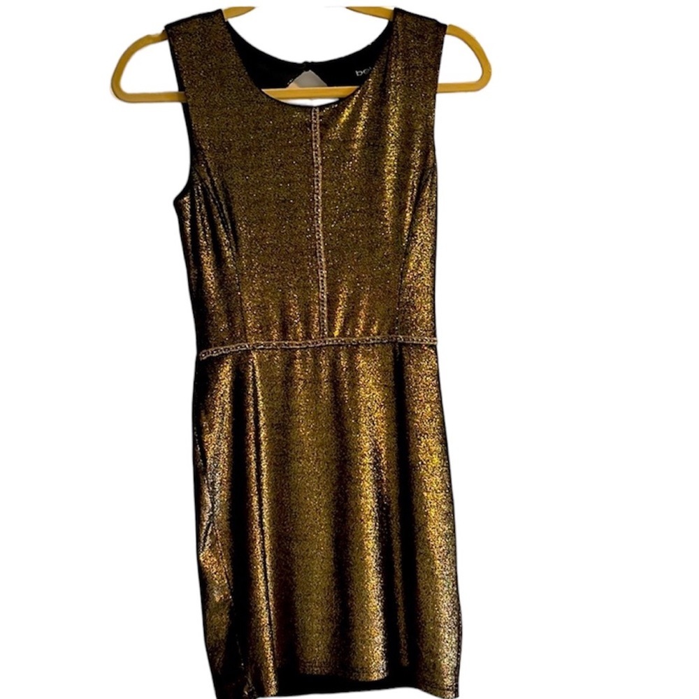 Gold Bebe bodycon mini dress with beaded details